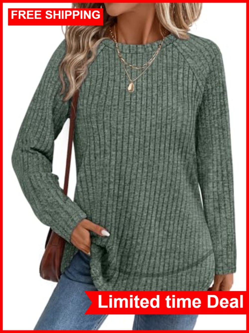 WIHOLL Long Sleeve Tunic Sweater Lightweight Ribbed Knit Women's Top
